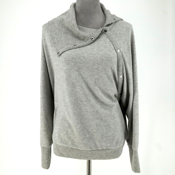Vince Camuto Sweaters - Vince Camuto Sweater Womens XL Gray Stretch Knit Wide Collar Snaps Exercise Gym